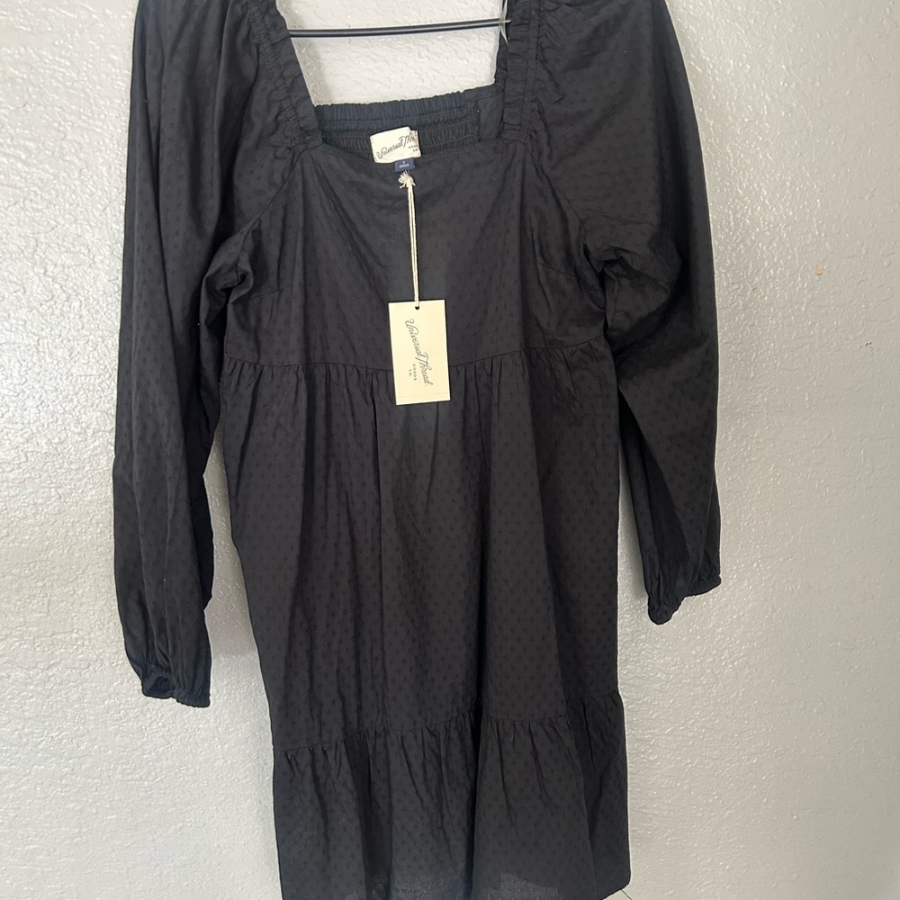 Universal thread Black long Sleeve Smocked Square Neck Dress